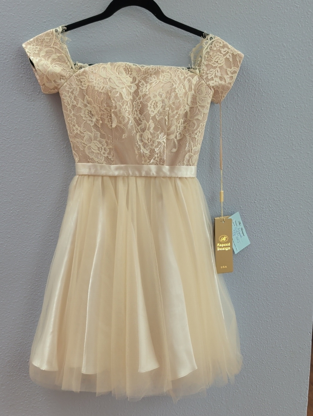 Aspeed S1841 Cream Lace Tulle Party Mini Dress